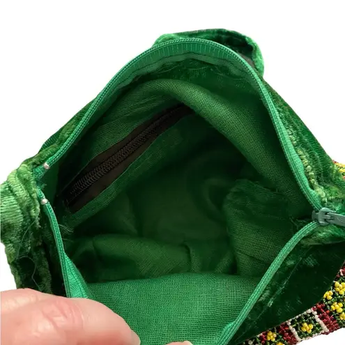 EUC Vintage Y2K Green Velvet Boho Style Beaded Shoulder Bag