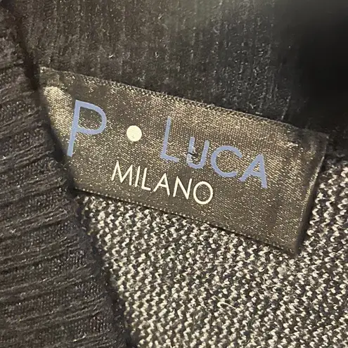 P. Luca Milano Black Striped Knit Sweater Poncho L/XL Cozy Boho Chic Pullover Size L