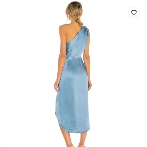 Elliatt Revolve Cassini One-Shoulder Satin Ruched Gown Dress Slit Blue Formal XS