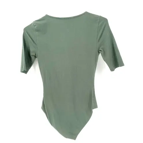 BODEN Square Neck Sage Green Extended Short Sleeve Stretch Fitted Bodysuit Size 2