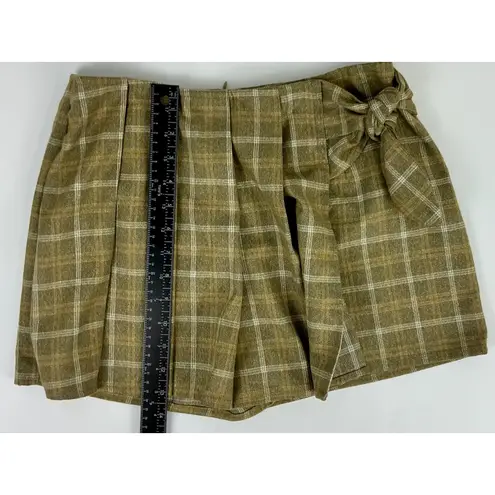 Plaid Skort Skirt Shorts Pleated Olive Green Side Tie Academia Preppy