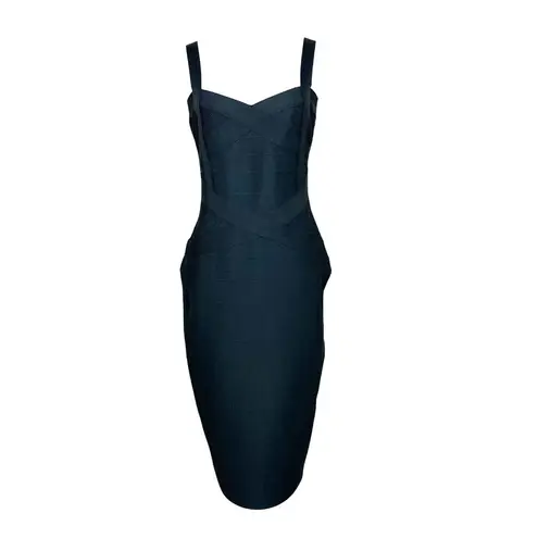 Bandage Dress Large Black Bodycon Midi Sexy Cocktail Sleeveless Hourglass L