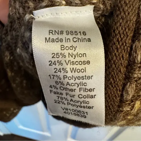 Coldwater Creek Wool Blend Button Front Textured Cardigan Chocolate Brown Size L