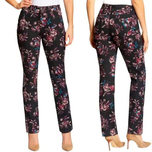 Bandolino Amy Black Pink Floral High Rise Slim Fit Jeans Women's Plus Size 18