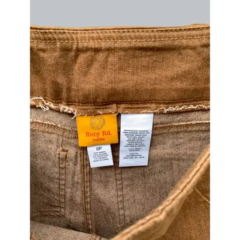 Ruby Rd  LADIES PETITE SPANDEX BLEND PULLON LONG BROWN TWILL PANTS JEANS 8P