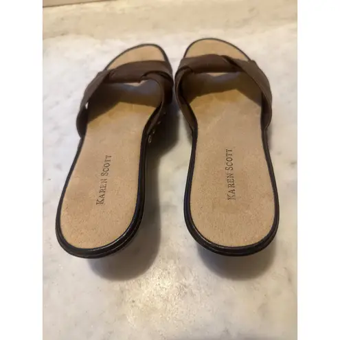 Karen Scott Abria Leather Upper Slide Sandals Brown Twisted Size 8.5M