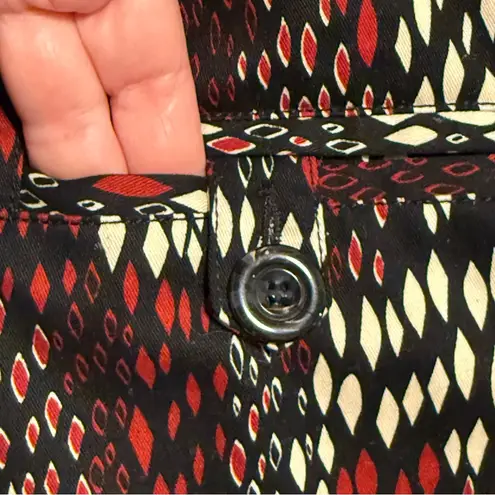 Lapis Cropped Jacket Wide Neckline 3/4 Sleeve Red Black Abstract Design Large Red