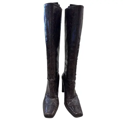 via spiga Italian Leather Brown Snakeskin Knee-High Riding Boots Womens 5.5M SKU