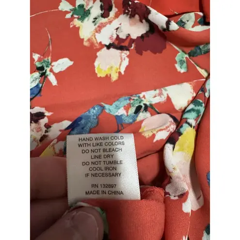 Rose + Olive Red Floral Tunic Top Blouse Size XL Long Sleeve Flowy High Lo Boho