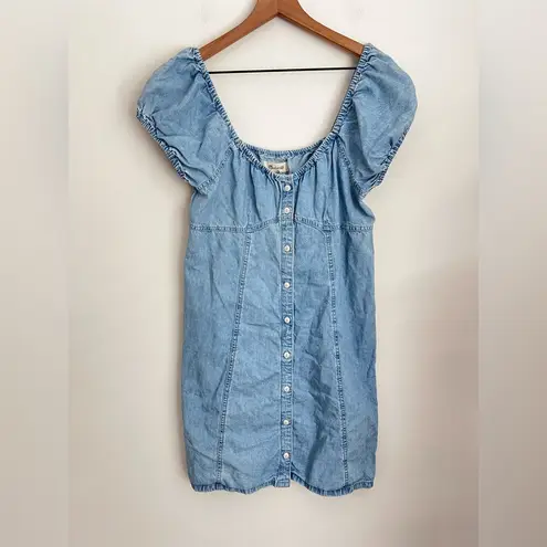Madewell  babydoll denim dress puff sleeve Margie light blue button front 8