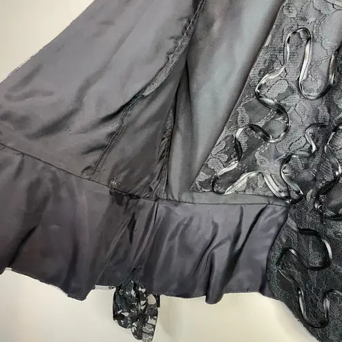 Vintage Patra Black Lace Ribbon Soutache Mesh Fitted Jacket Puff Shoulders Bow 6