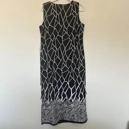 Kathie Lee Collection Black & White Sleeveless Maxi Dress Size 12 14 Zebra Print