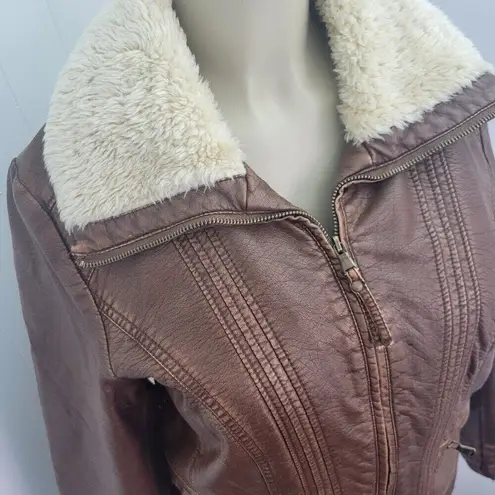 a.n.a  A New Approach Womens Small Cognac Brown Faux Leather Jacket Shacket