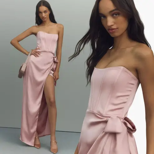 NEW V. Chapman Dress June Rose Pink Satin Strapless Corset Maxi Gown Size 12