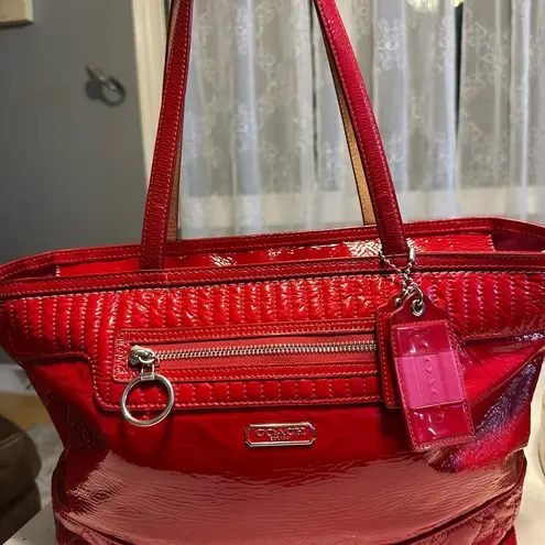 Coach  Red Croc-Embossed Tote Bag thumbnail 1
