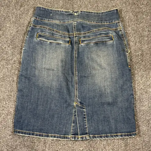 prAna Womens Aubrey Denim Pencil Sz 4 Skirt Exposed Button Fly Vintage Look