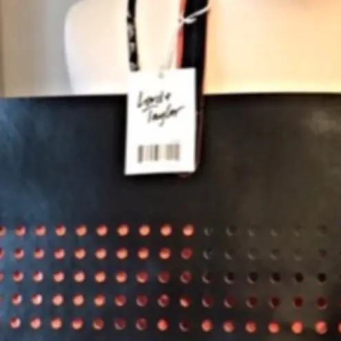 Lord and Taylor Black & Orange Faux Leather Tote Bag
