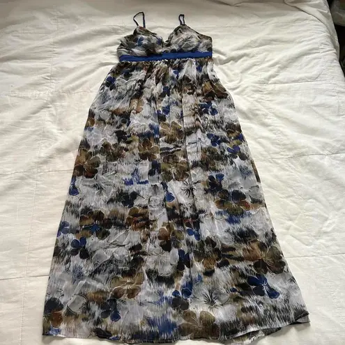 Y2K Blue and brown floral maxi dress spaghetti straps and back tie Size medium