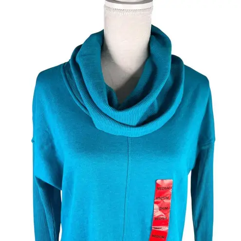 Andrew Marc NY Performance Fleece Cowl Neck Tunic Top Azure Turquoise M New