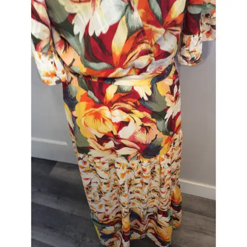 New NWT Figeroa Flower Flutter Sleeve Tiered Sunflower Floral Large Lined Yellow Size XL