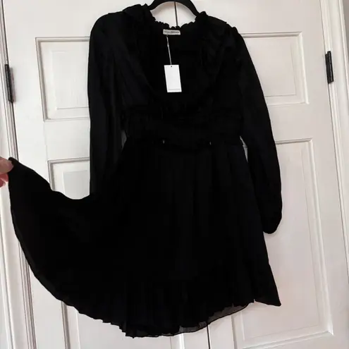Ulla Johnson NEW Callista Silk Mini Dress Size 4 Black Long Sleeve Ruffle NWT