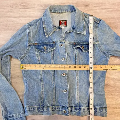 Vintage Authentic Real Ellemenno Denim Jacket Button Pockets Light Wash Medium Blue
