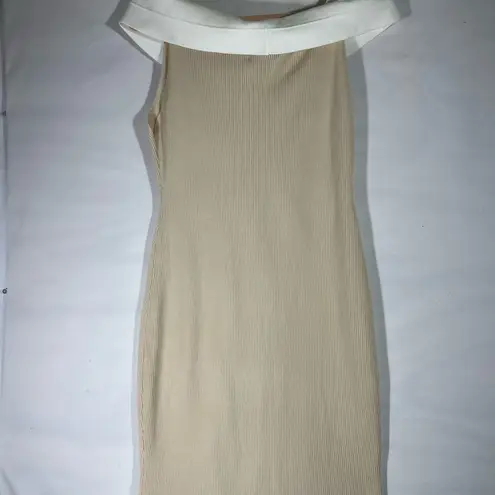 ZESICA RIBBED KNIT SWEATER MIDI DRESS OFF SHOULDER WOMEN XL BEIGE/CREAM NEW A57 White