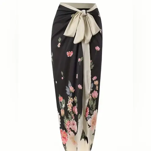 NWT Black Floral Print Swimsuit Set With Adjustable Ties & Reversible XL