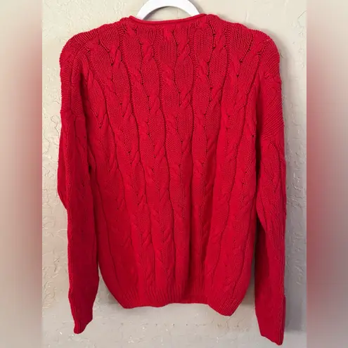 HUNTERS RUN SOLID Red HENLEY NECKLINE LONG SLEEVE CABLE KNIT SWEATER Medium