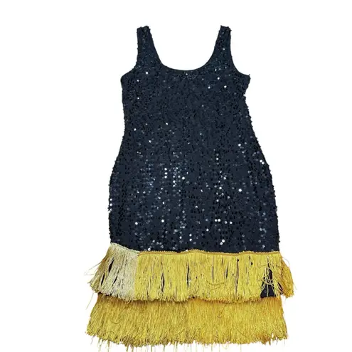 As You Wish Black Sequins Fringe Lined Flapper Large Size 12