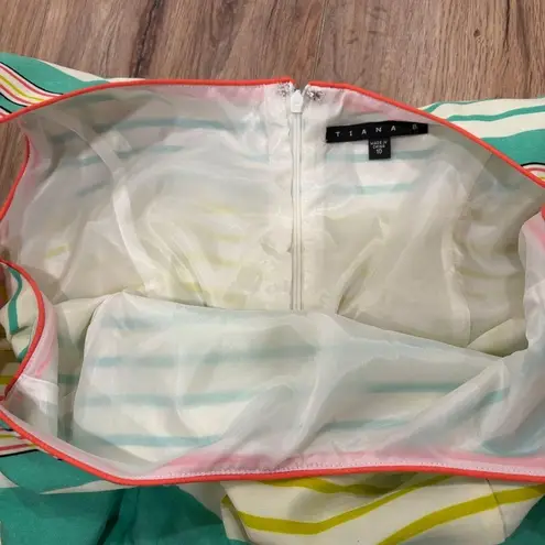 Tiana B Sleeveless Midi Striped Dress 10 Orange/Green/Yellow Fit & Flare Career