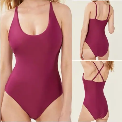 ANDIE  Swim Plum Baia Scoop Neck Cross Strap Back One Piece Swimsuit Sz L NWT