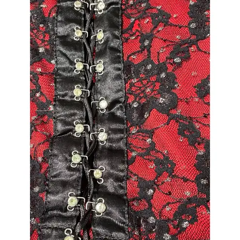 Y2K Red Glitter Lace Vintage Corset Plus Size 1X