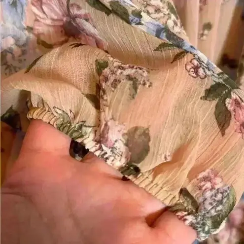 Madden NYC Beige & Blue Floral Long Sleeve Tiered Mini Dress Size S