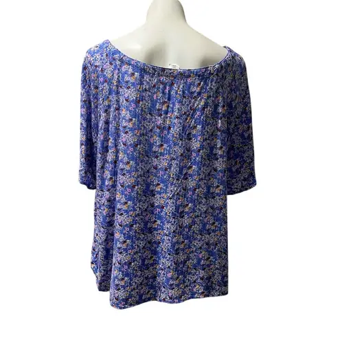 Melrose and Market 2XL Floral Print V-Neck Blouse Short Sleeve Multicolor Top