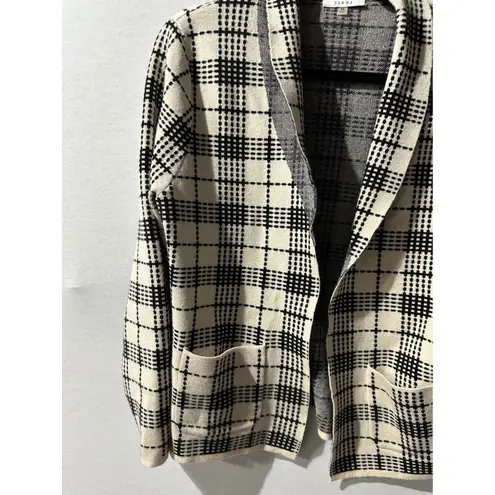 SIONI Women's Medium Plaid Knit Cardigan Sweater Shawl Collar Pocketed Black