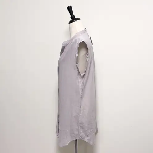 Vivienne Tam Light Gray Button Down V Neck Cuff Extended Shoulder Blouse NWT 10