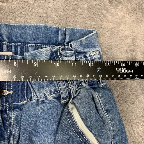 SO Women’s High Rise Mom Jeans Size 7/28 Blue Paperbag Waist Stretch Denim