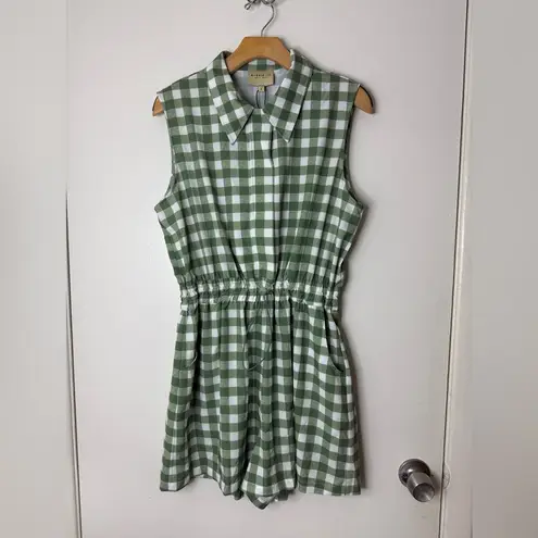 Byrdie Golf Social Club NWT sleeveless range romper in green and white check. L Size L