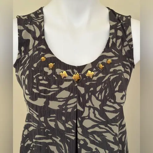 SimplyVera VeraWang Black & Brown/Gray Yellow Ornaments Dress Sz 2 Pull Over.