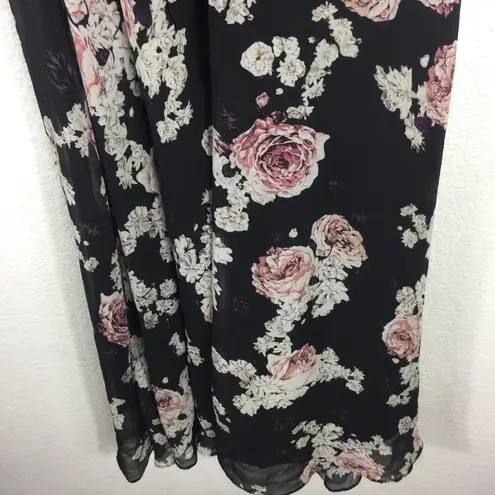 The Jetset Diaries Rosa Black Floral Chiffon Wrap Lace Up Maxi Dress Medium
