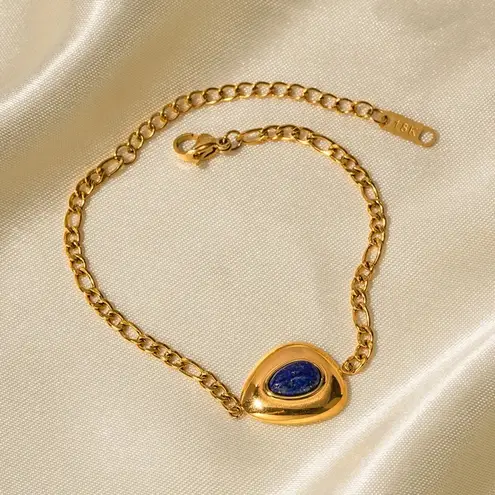 Non tarnish 18k gold plated stainless steel long lasting waterproof triangle lapis pendant stone