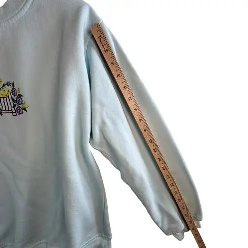 Real Work Wear Embroidered Floral Crewneck Sweatshirt Pullover XL Cottage Granny Blue
