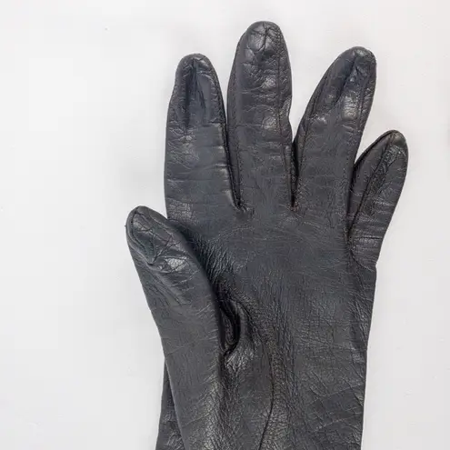 Fownes Vintage Long Black Leather Silk Opera Gloves Womens Small 6.5