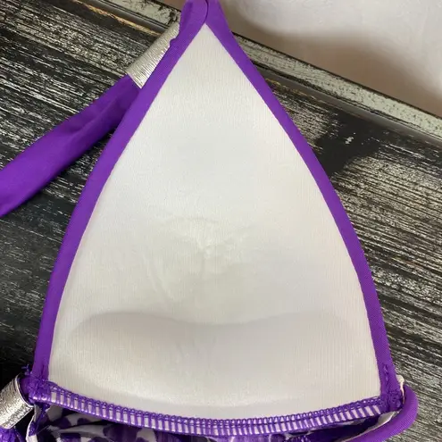 Beach Joy Purple & White Print Padded Contour Cup 1 Piece Swim Bathing Suit S