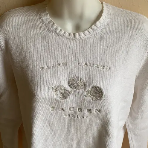 Ralph Lauren  White Cotton Embroidered Shell Crew Sweater M
