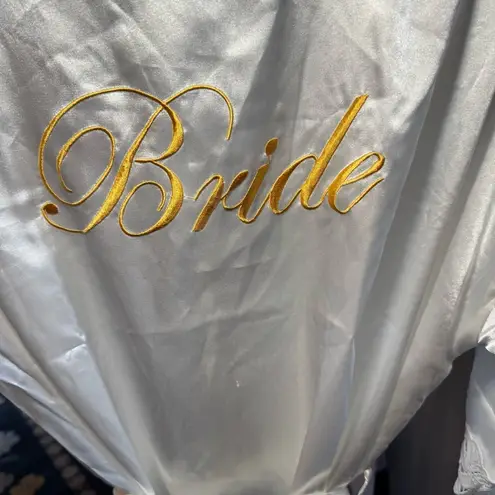 White Satin “Bride” Robe with Lace Trim Size undefined