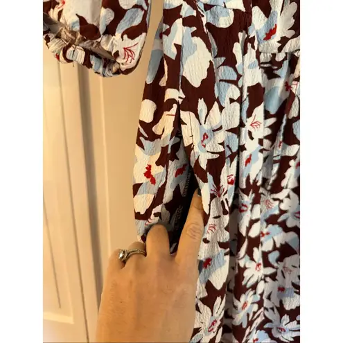 Free Assembly puff sleeve midi floral dress size large Brown