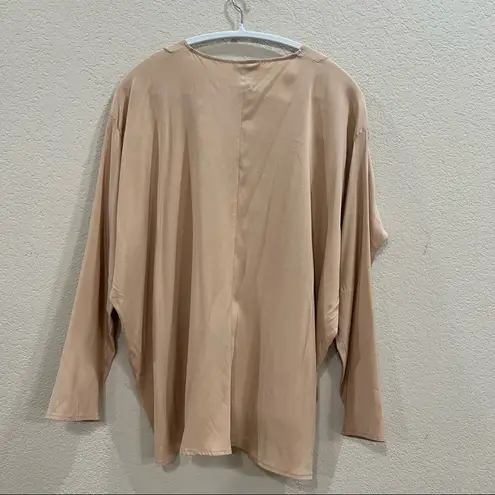 Maria + Cornejo Silk Blouse Womens Sz 8 Gold Brown Oversized Draped Pleated Read