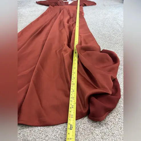 BHLDN NWT Anthropologie Women Leila Deep V Neck Flutter-Sleeve Satin Rust Gown 4